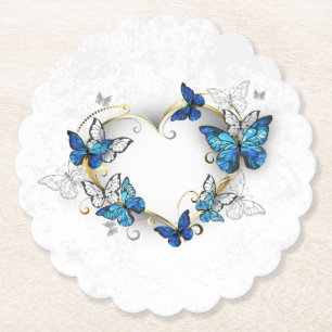 Jewellery Heart with Butterflies Morpho Paper Coaster