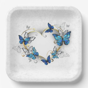 Jewellery Heart with Butterflies Morpho Paper Plate