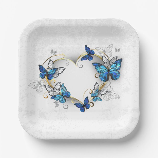 Jewellery Heart with Butterflies Morpho Paper Plate (Front)