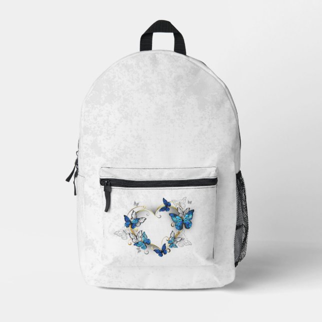 Jewellery Heart with Butterflies Morpho Printed Backpack (Front)