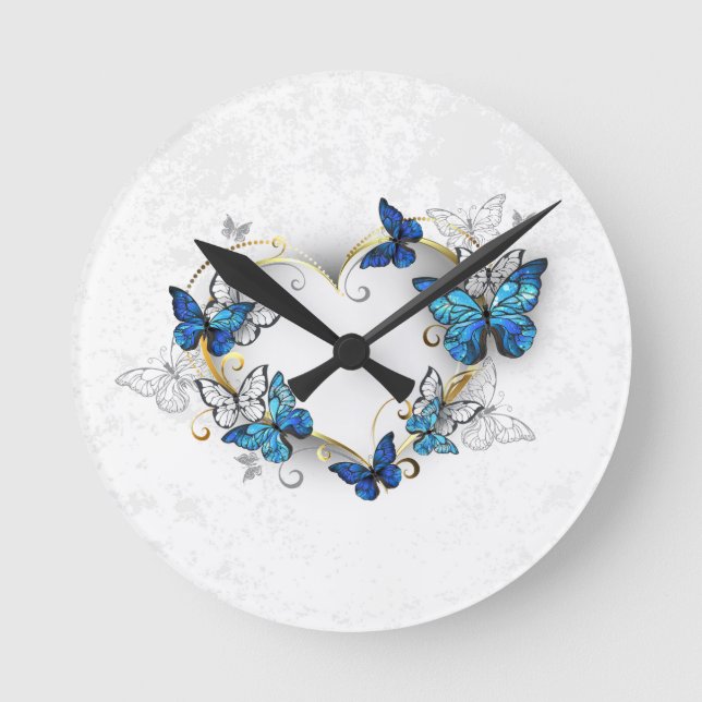 Jewellery Heart with Butterflies Morpho Round Clock (Front)