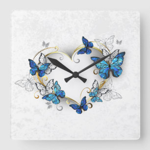 Jewellery Heart with Butterflies Morpho Square Wall Clock
