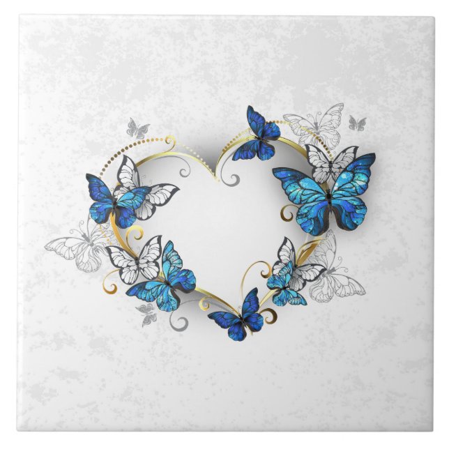 Jewellery Heart with Butterflies Morpho Tile (Front)