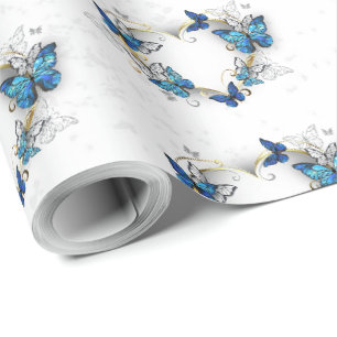 Jewellery Heart with Butterflies Morpho Wrapping Paper