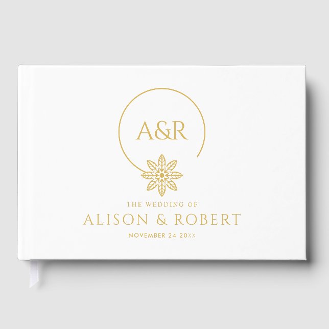 Jewellery inspired frame & initials white wedding guest book (Front)