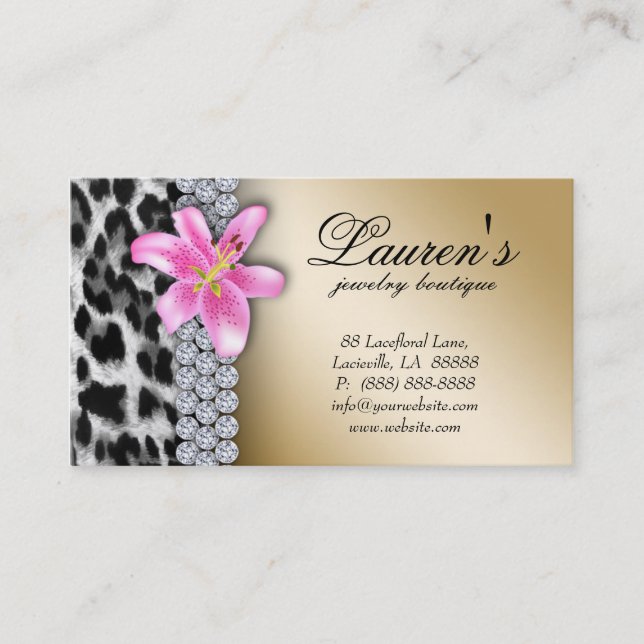 Jewellery Leopard Business Card Lily Flower (Front)