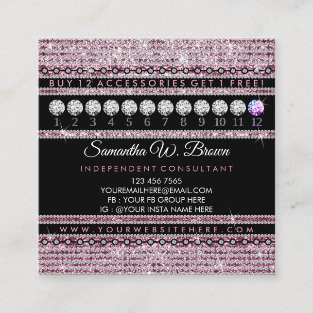 Jewellery Loyalty Punch Square Business Card (Front)
