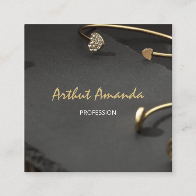 Jewellery Luxury Gold Black Modern Pink Photo Square Business Card (Front)