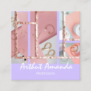 Jewellery Luxury Gold Pearl Rose Pink Purple Frame Square Business Card
