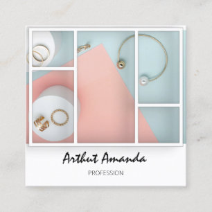 Jewellery Luxury Goods Pearls Rose Mint White VIP Square Business Card