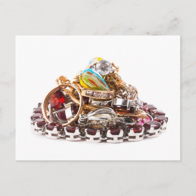 Jewellery on white postcard (Front)