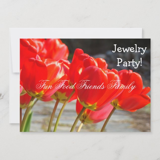 Jewellery Party! Invitations Red Tulips Invited (Front)