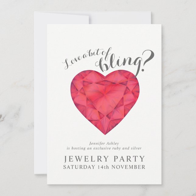 Jewellery party invites ruby love bling (Front)
