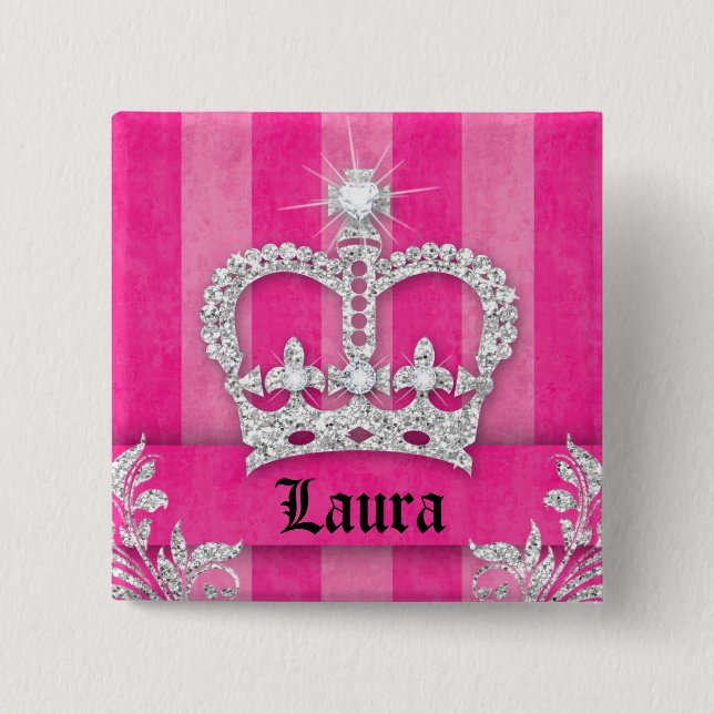 Jewellery Princess Crown Pink Stripes Brooch 15 Cm Square Badge (Front)