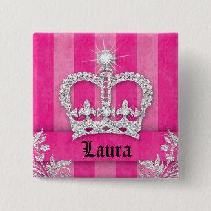 Jewellery Princess Crown Pink Stripes Brooch 15 Cm Square Badge