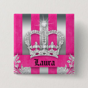 Jewellery Princess Crown Pink Stripes Brooch Silve 15 Cm Square Badge
