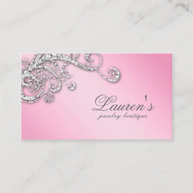 Jewellery Swirl Glitter Diamonds Pink  Business Card (Front)