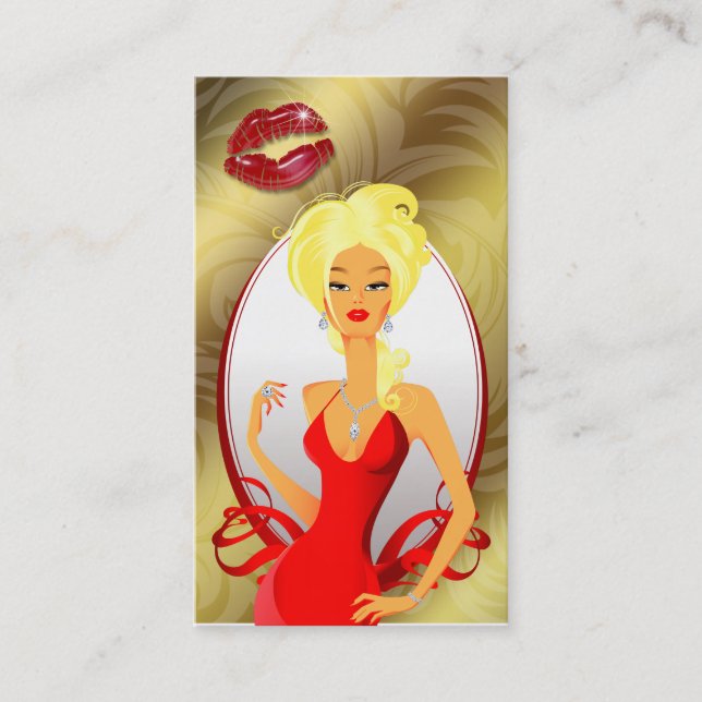 Jewellery Woman Lips ' Gold Leaves Blonde Business Card (Front)
