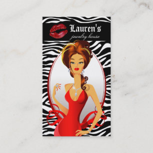Jewellery Woman Red Zebra Lips Black Business Card