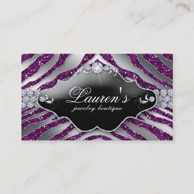 Jewellery Zebra Business Card Sparkle Purple SB (Front)
