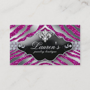 Jewellery Zebra Fleur de lis Sparkle Hot Pink Business Card