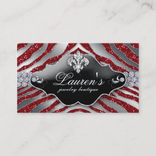 Jewellery Zebra Fleur de lis Sparkle Red SB Business Card