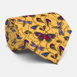 Jewelry butterflies and dragonflies on yellow tie