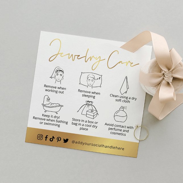 Jewelry Care Guide White & Gold Script Logo Card (Creator Uploaded)