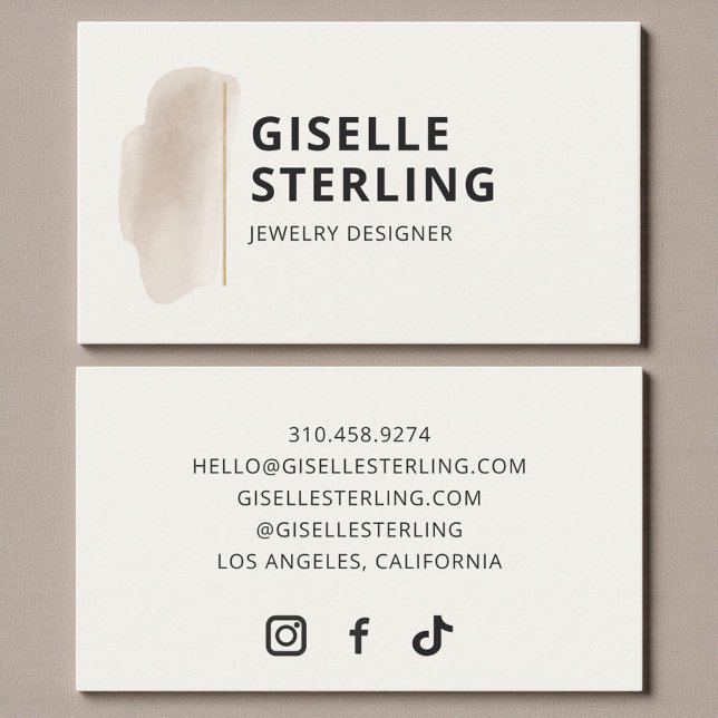 Jewelry Designer Neutral Beige Watercolor Elegant Business Card (Creator Uploaded)