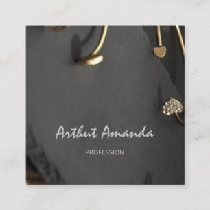 Jewelry Luxury Golden Ring Custom Logo Minimalism Square Business Card