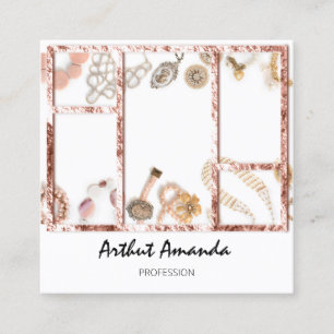 Jewelry Luxury Goods Pearls Gold Rose Framed Square Business Card
