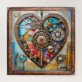 Jewels And Stained Glass Heart Steampunk Series Jigsaw Puzzle