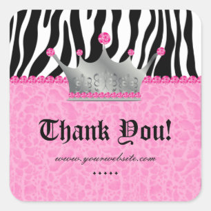 Jewels leopard Crown Lace Heart Pink Thank You Sq Square Sticker