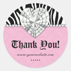 Jewels Zebra Pearl Lace Heart Pink Thank You Classic Round Sticker