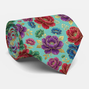 Jeweltone Flowers with Gold Accents Tie