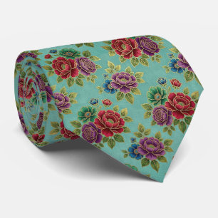Jeweltone Flowers with Gold Accents Tie
