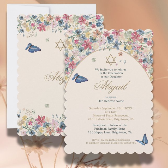 Jewish Baby Naming Floral Flower Girl  Invitation (Creator Uploaded)