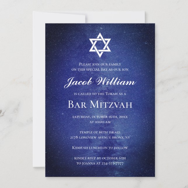 Jewish Bar Mitzvah Personalised Invitation (Front)