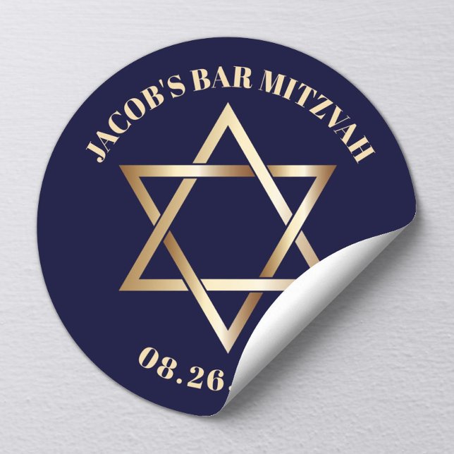 Jewish BAR MITZVAH Star of David Navy & Gold Classic Round Sticker (Creator Uploaded)