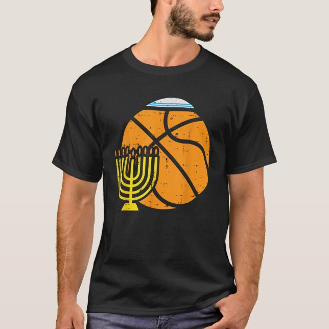 Jewish Basketball Menorah Hanukkah Chanukah Sport  T-Shirt (Front)