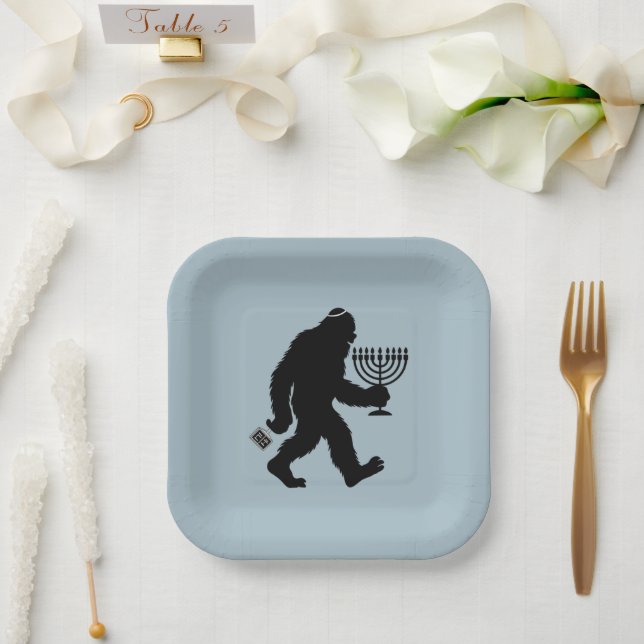 Jewish Bigfoot Hanukkah Chanukah Humour Hilarious  Paper Plate (Wedding)