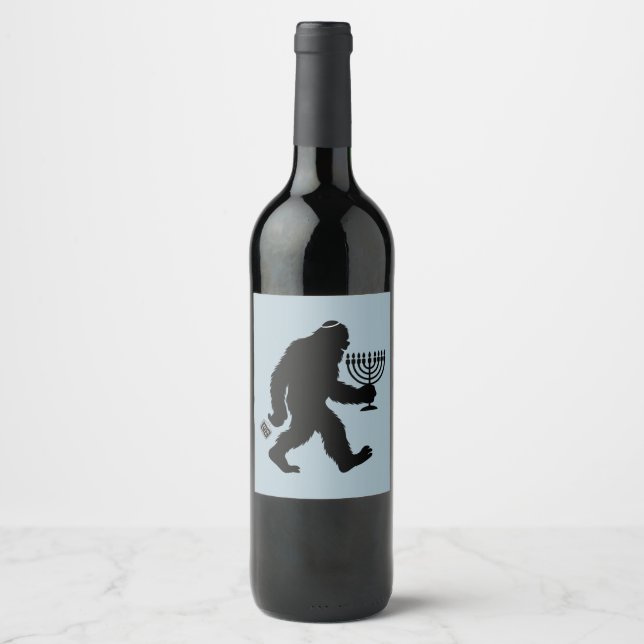 Jewish Bigfoot Hanukkah Chanukah Humour Hilarious  Wine Label (Front)