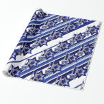 Jewish-Candlesticks-and-Star-1-Diagonal-Stripes Wrapping Paper<br><div class="desc">Jewish-Candlesticks-and-Star-1-Diagonal-Stripes From my new Jewish Collection coming into stores now... Candlesticks-and-Star-1. A large triple layered (digital) hammered Star of David with two decorative candlesticks and holders. The candles appear lit. The star and holders are blue and silver. This design is available in assorted patterns and colours. Look for this design...</div>