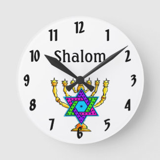 Jewish Candlesticks  Shalom    Round Clock