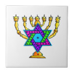 Jewish Candlesticks Tile<br><div class="desc">Traditional Jewish candlesticks symbolising the Hebrew Jewish Star and Light.  If you are looking for Jewish gifts,  gift ideas for Bas and Bar Mitzvah,  weddings or Jewish holidays like Hanukkah and Passover please visit our greeting cards,  baby gifts and birthday presents.</div>