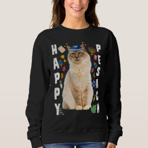 Jewish Cat Kippah Happy Pesach Matzah Passover Hol Sweatshirt