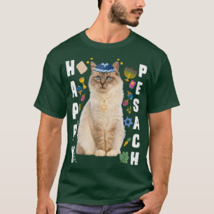 Jewish Cat Kippah Happy Pesach Matzah Passover Hol T-Shirt