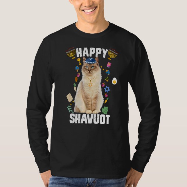 Jewish Cat Kippah Happy Shavuot Matzah Shavuot Hol T-Shirt (Front)