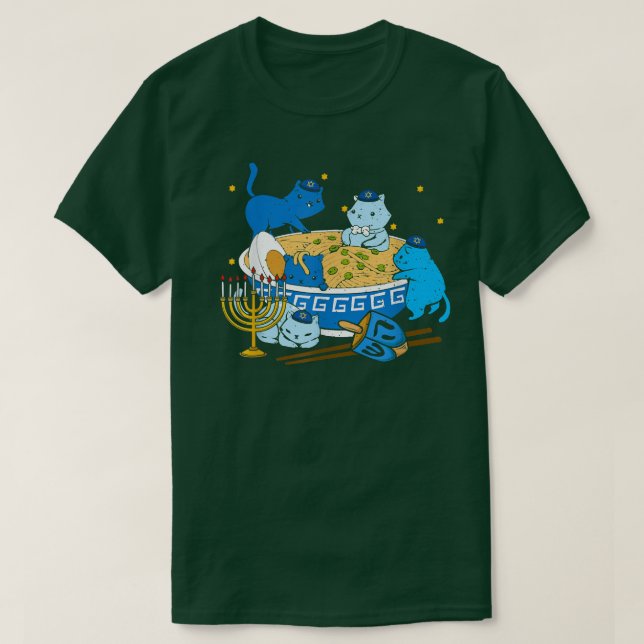 Jewish Cats Ramen Kitten Anime Hanukkah Pyjamas Ch T-Shirt (Design Front)