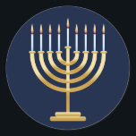 Jewish Chanukah menorah Classic Round Sticker<br><div class="desc">Jewish menorah candle holder with candles on blue background.</div>